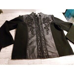 Vintage Coldwater Creek leather/wool blend embroidered Jacket Y2K Boho Chic Sz S